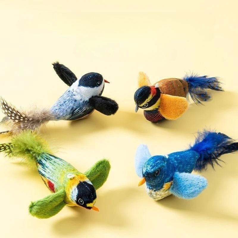 Interactive Cat Toy Flapping Bird Plush With Realistic Chirp