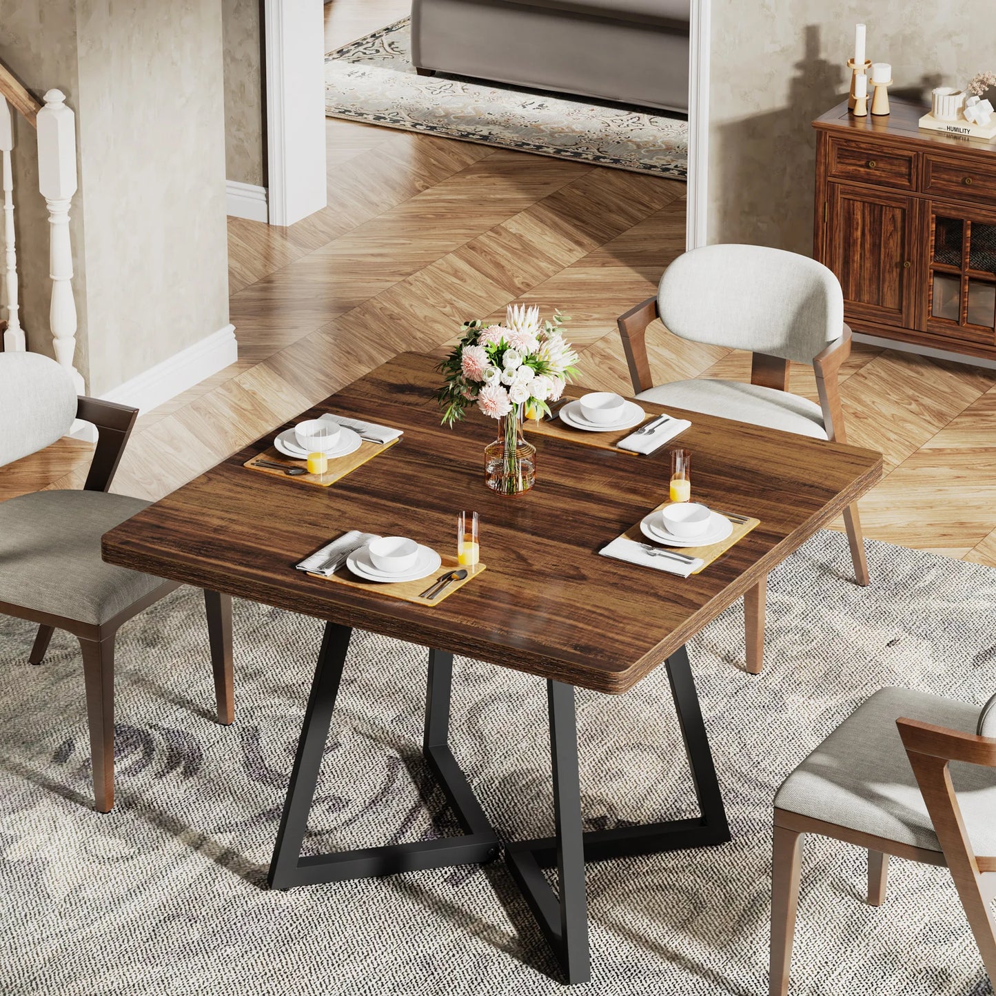 Tribesigns Square Dining Table For Four Wood