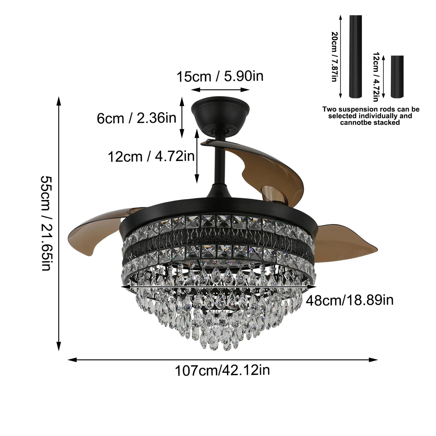 VETRULUS Modern Smart Ceiling Fan Chandelier With Remote