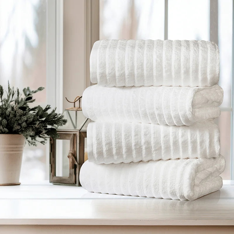 Egyptian Cotton Bath Towel Set Four Pack Ribbed Ultra Soft