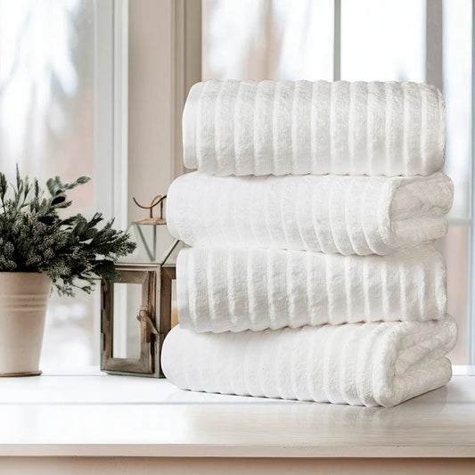 Egyptian Cotton Bath Towel Set Four Pack Ribbed Ultra Soft