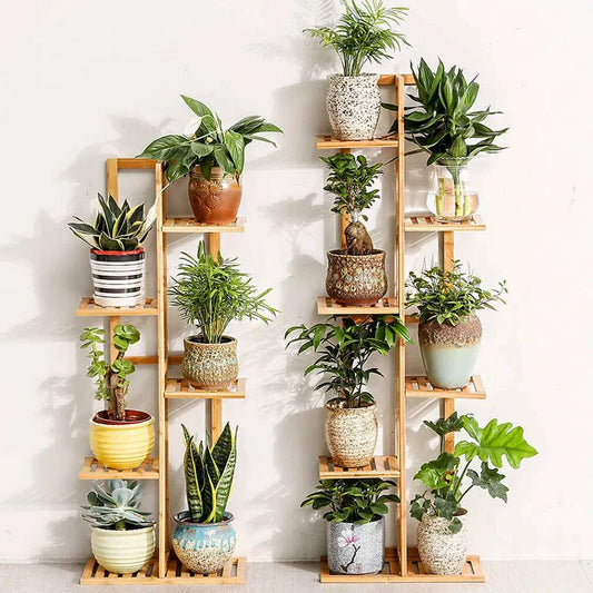 Bamboo 6 To 7 Pot Vertical Plant Stand Shelf Rack