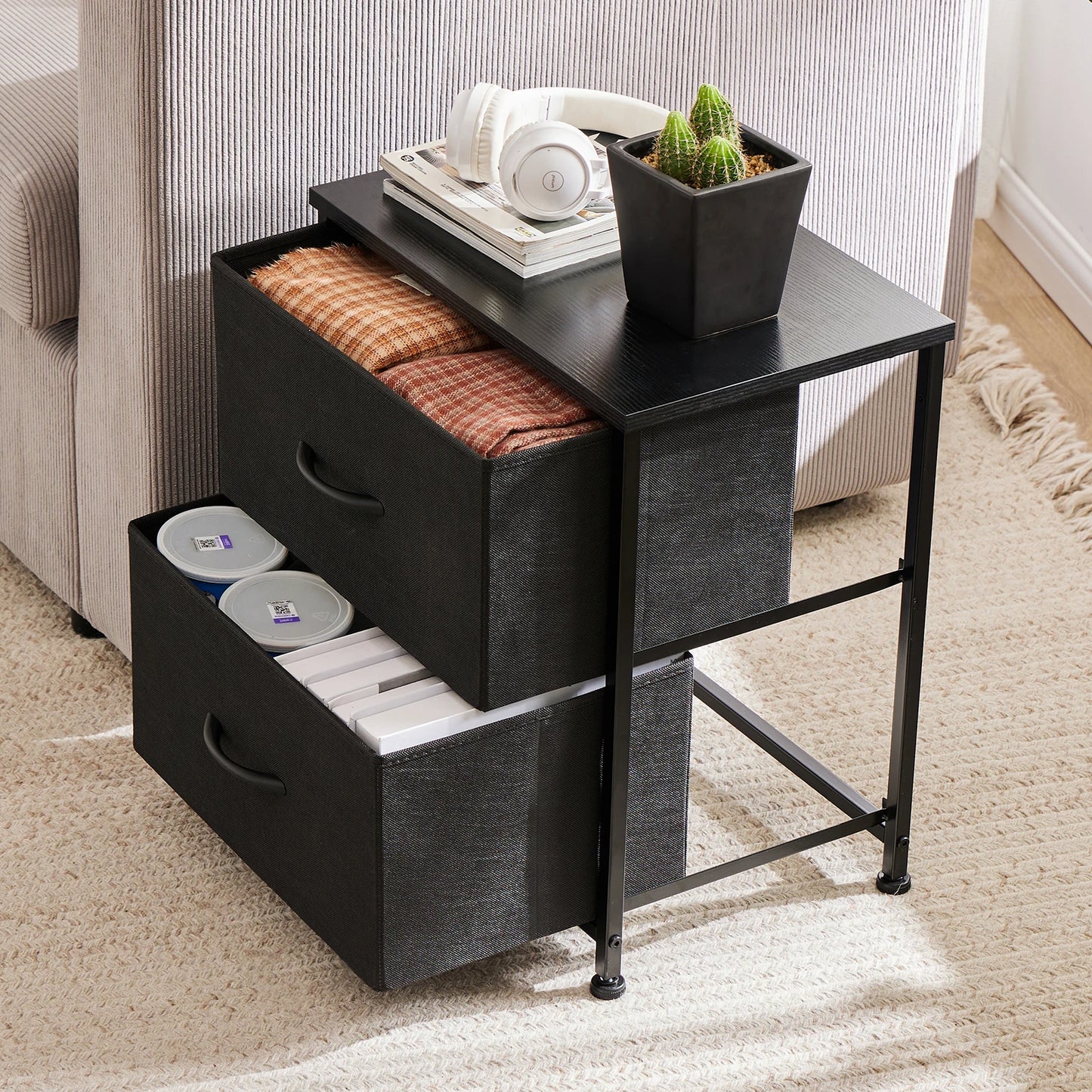 JHK Nightstand Bedside Table With Storage Drawers