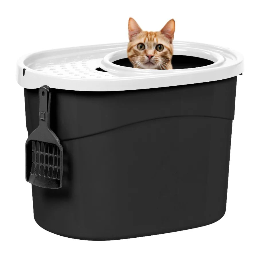 Top Entry Cat Litter Box With Litter Catching Lid