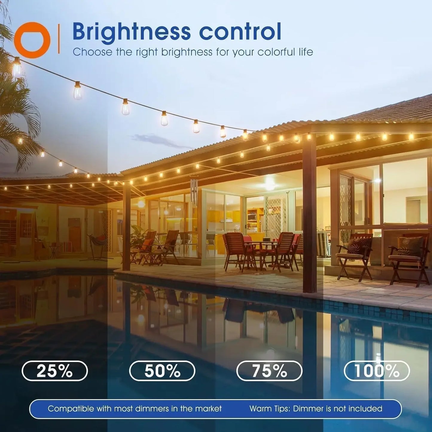 MIMIRGB LED Outdoor String Lights Waterproof Dimmable