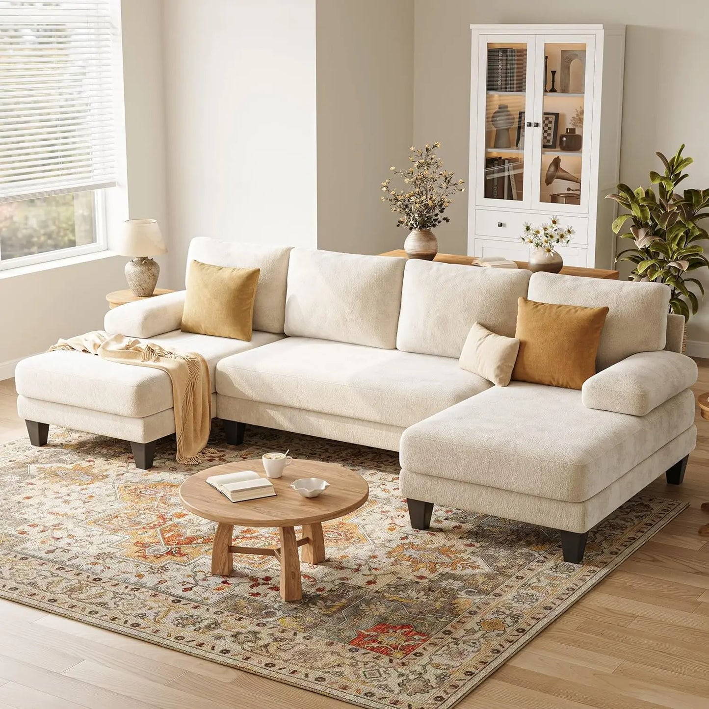 U-Shaped Sectional Sofa With Double Chaise Chenille