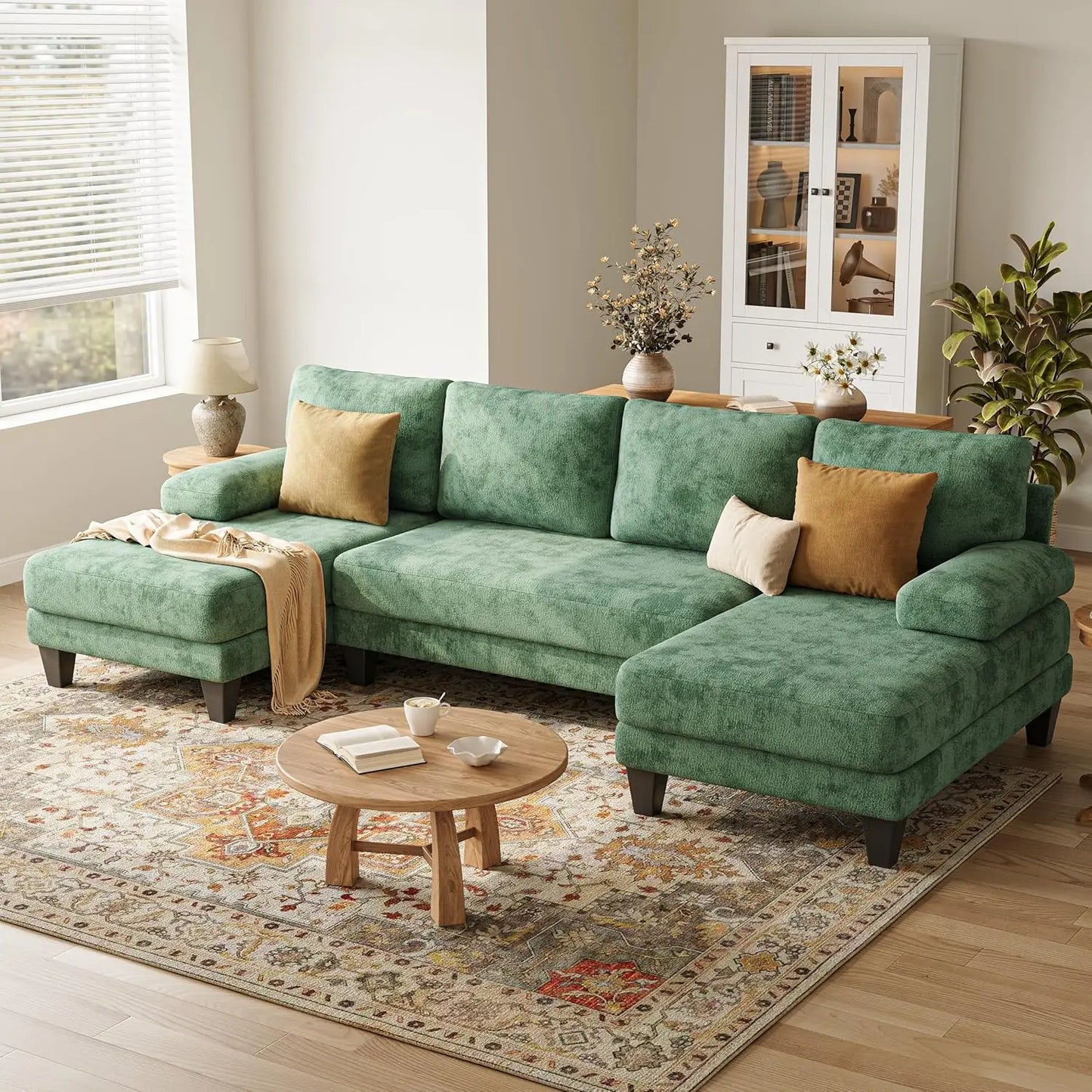 U-Shaped Sectional Sofa With Double Chaise Chenille