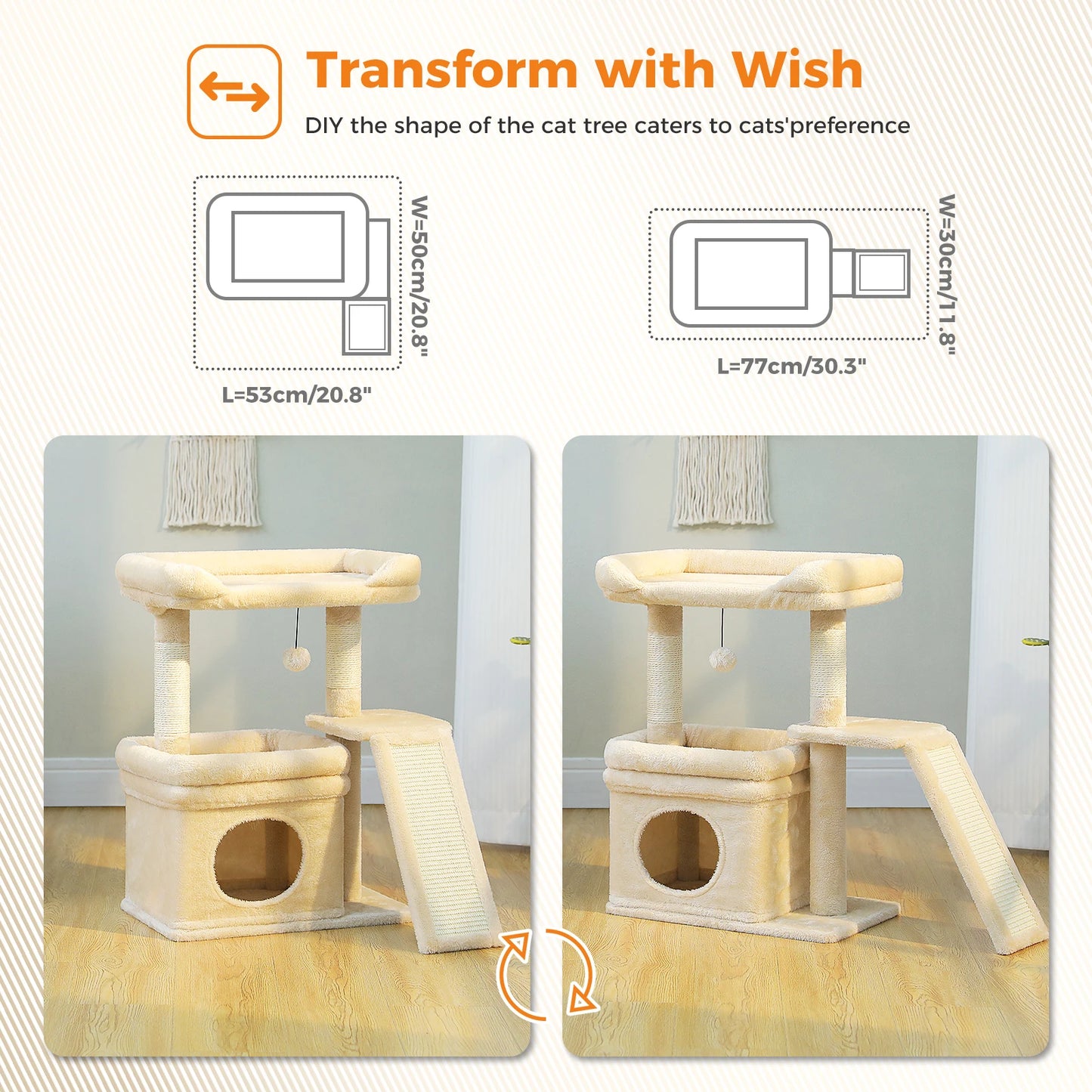 PAWZ Road Small Cat Tree Tower With Sisal Scratching Post