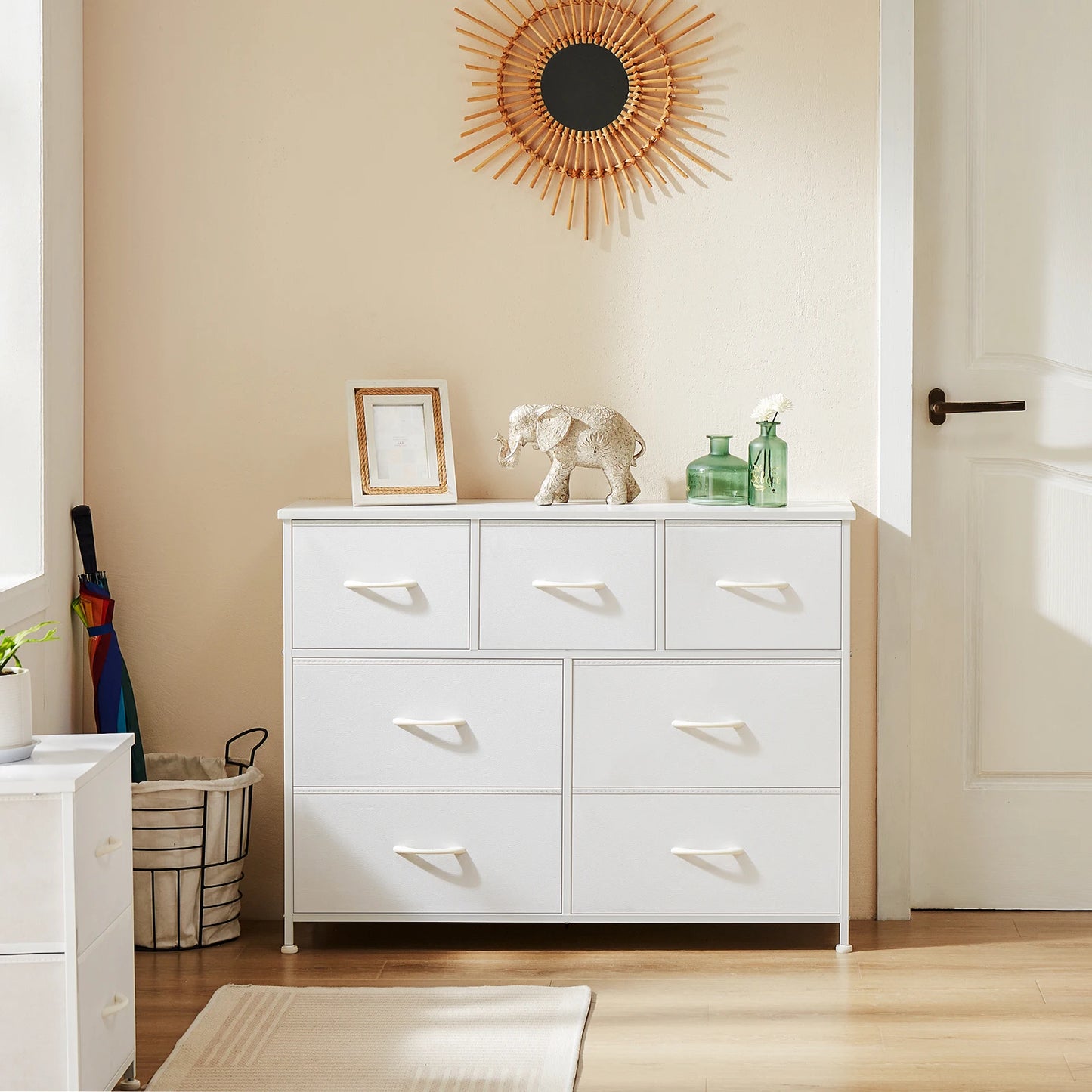 JHK Bedroom Wardrobe With Fabric Drawer Chest and Closet
