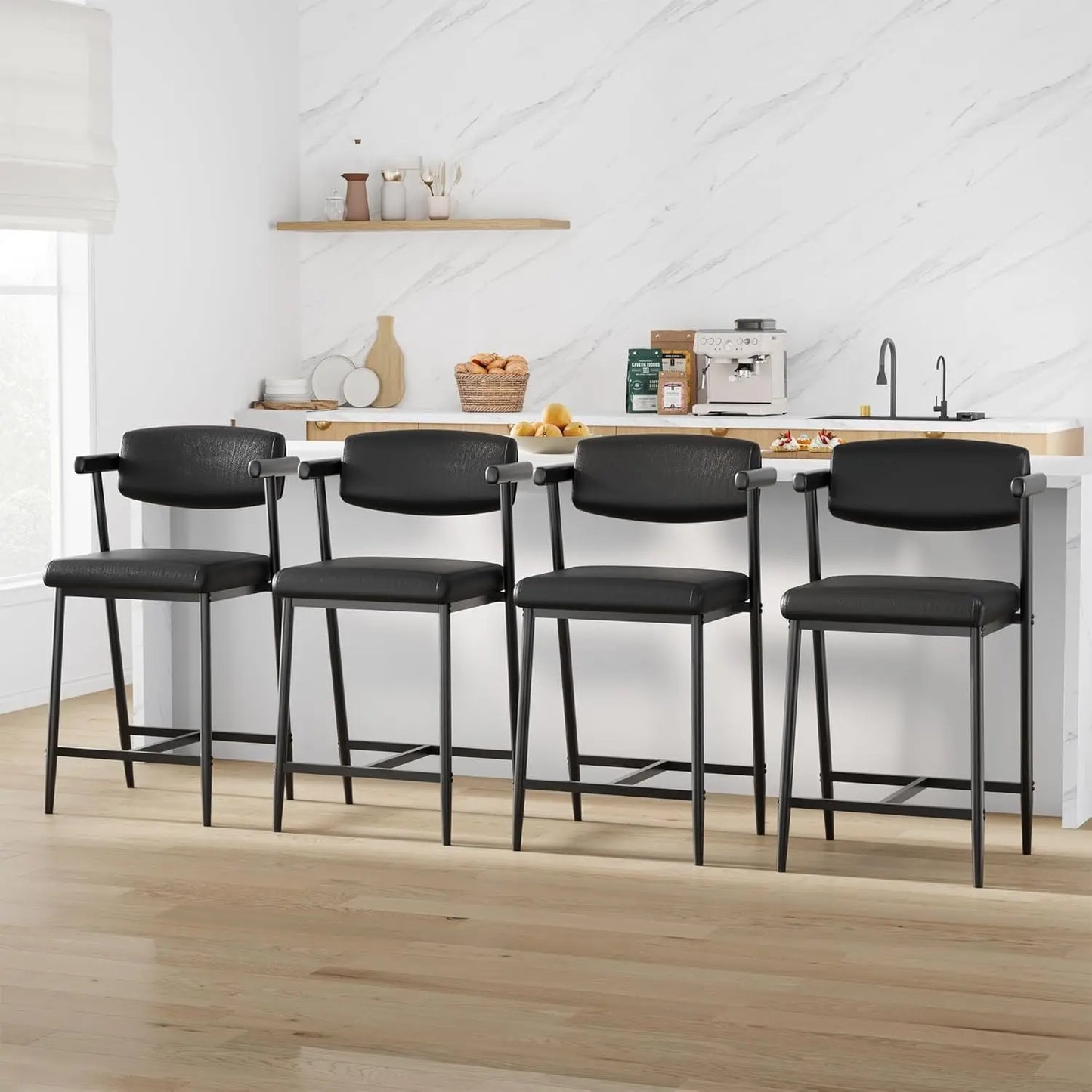 TWISTER.CK Modern Bar Stools Set With Back And Wide Seat