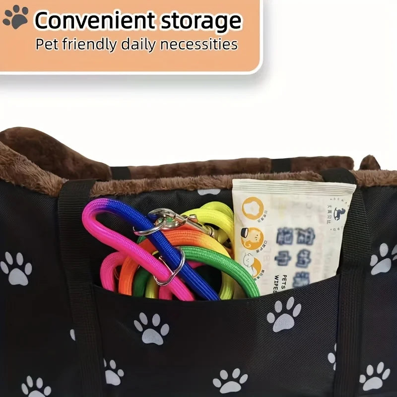 Fabric Dog Car Seat With Paw Print And Headrest