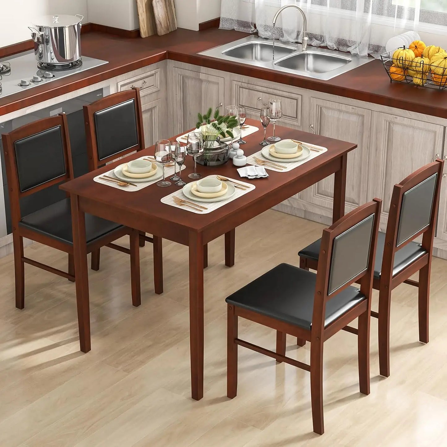 Farmhouse Solid Wood Dining Table Set For Four