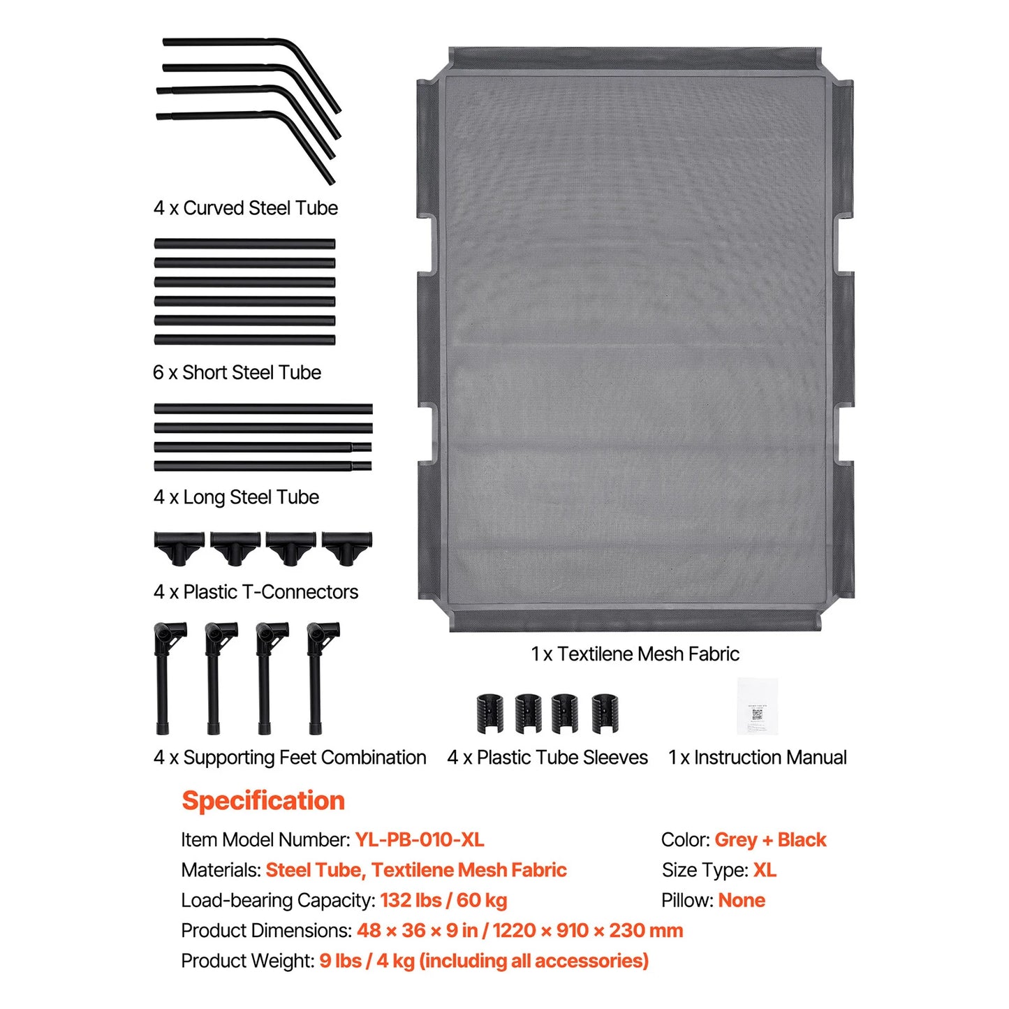 SucceBuy Elevated Dog Bed With Aluminum Frame For Large Dogs