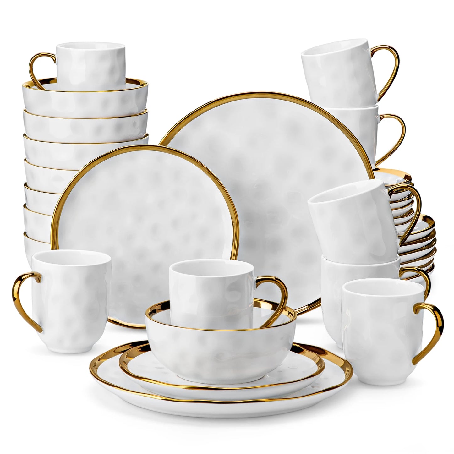 Malacasa Stoneware Dinnerware Set Handmade With Gold Trim