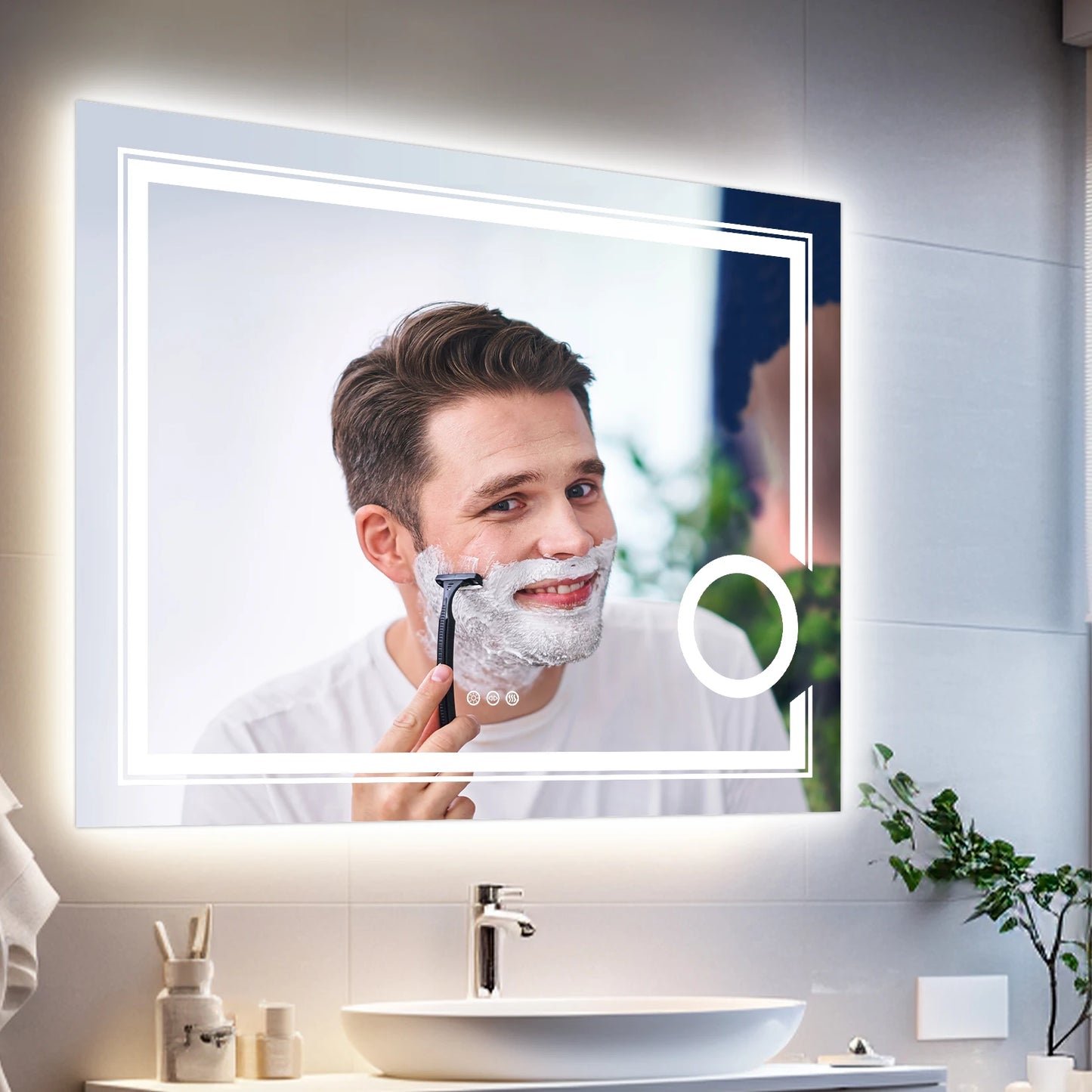 LED Lighted Smart Bathroom Mirror 3X Magnifier With Anti-Fog
