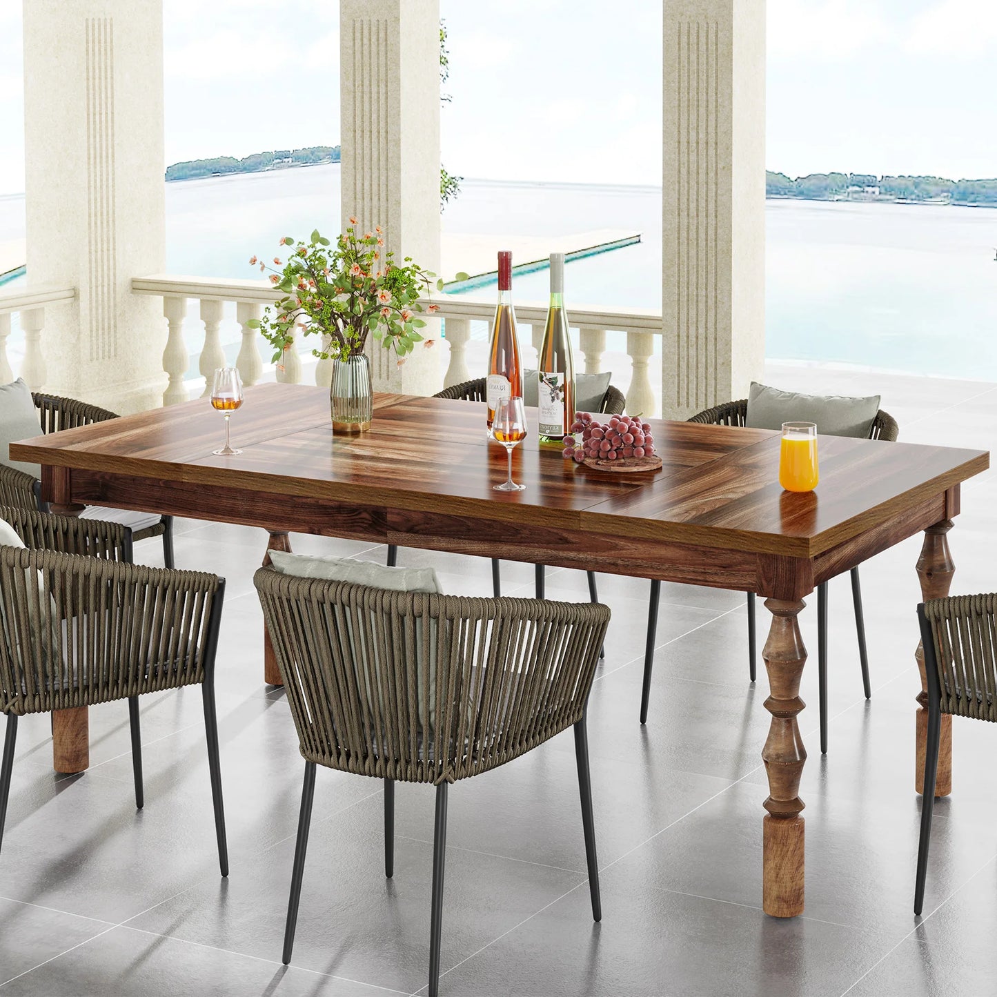Tribesigns Farmhouse Wood Patio Table For Indoor Outdoor