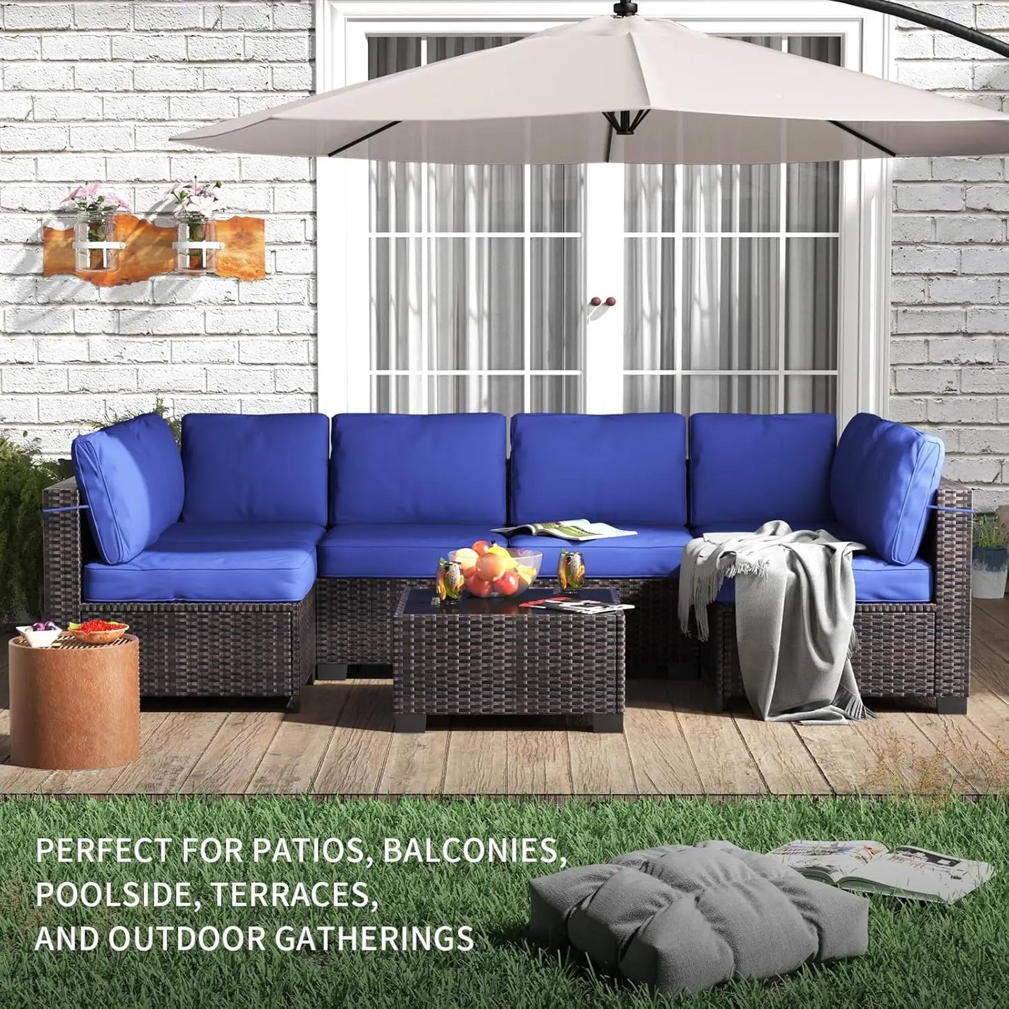 HobbyLane 7 Piece Modular Outdoor Furniture Set PE Rattan