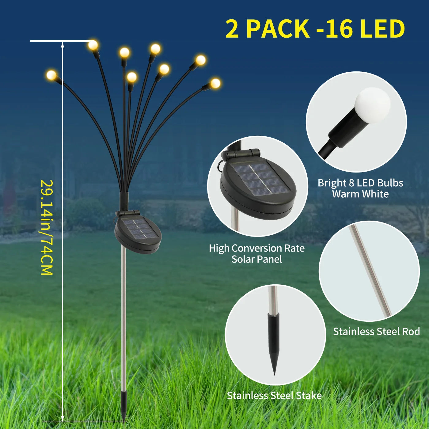 8 Head Solar Firefly Lights Outdoor LED Garden Pathway