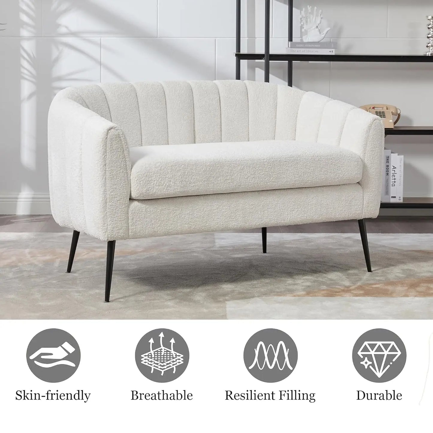 Chenille Loveseat With Metal Legs Modern Glam