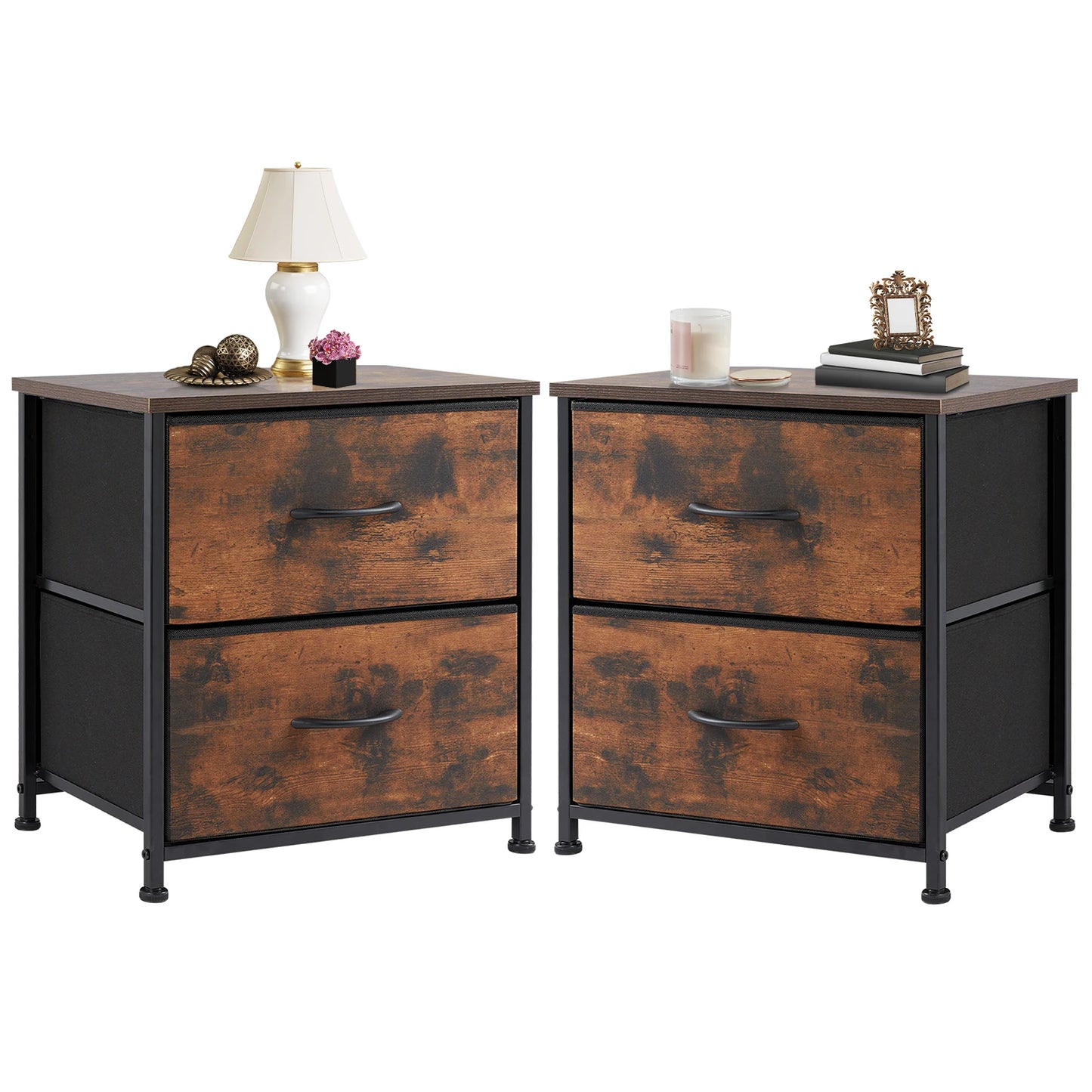 JHK Nightstand Bedside Table With Metal Frame Drawers