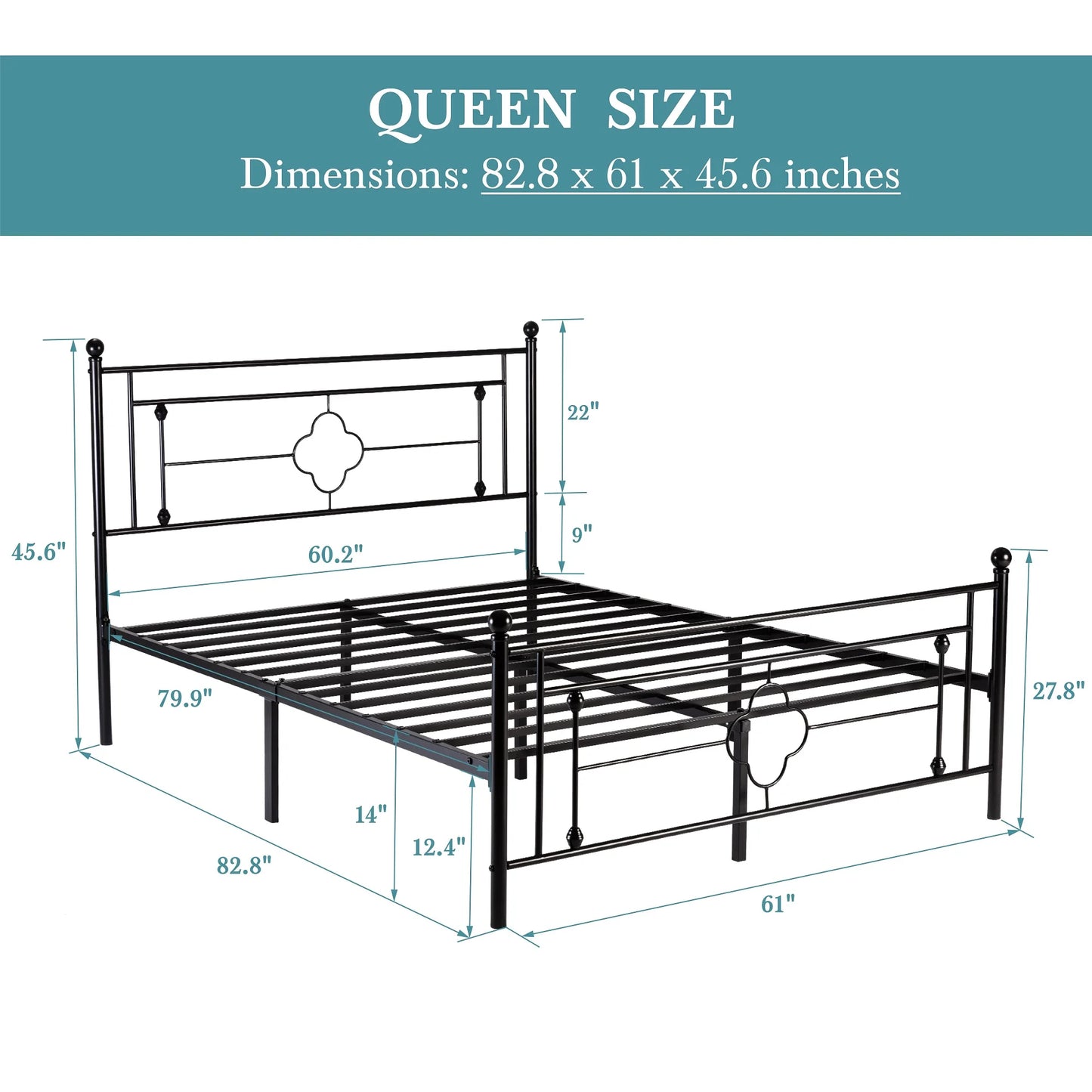 HOOMIC Victorian Metal Bed Frame With Wrought Iron Headboard
