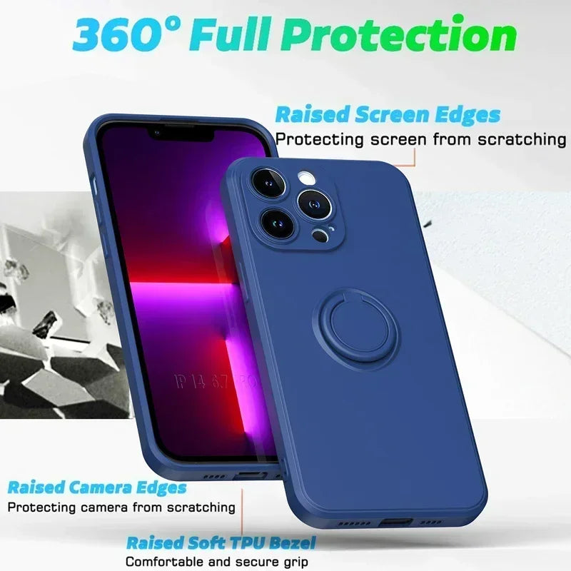 Liquid Silicone Case For iPhone Ring Stand Wrist Strap