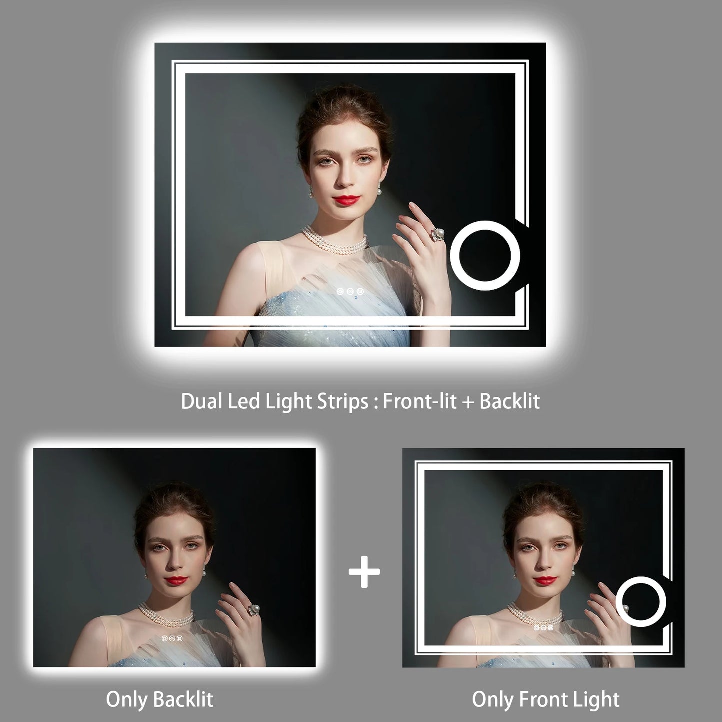 LED Lighted Smart Bathroom Mirror 3X Magnifier With Anti-Fog