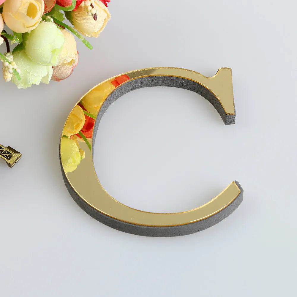 Alphabet 26 Letters 3D Mirror Acrylic Gold Wall Sticker