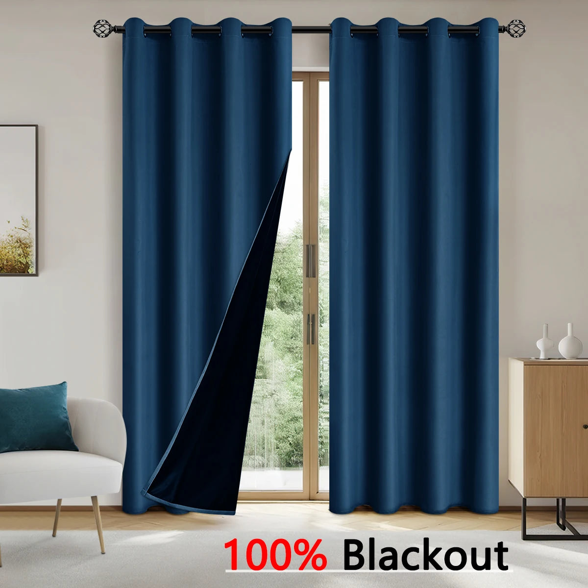 2 Piece Modern Blackout Curtain With Coated Lining