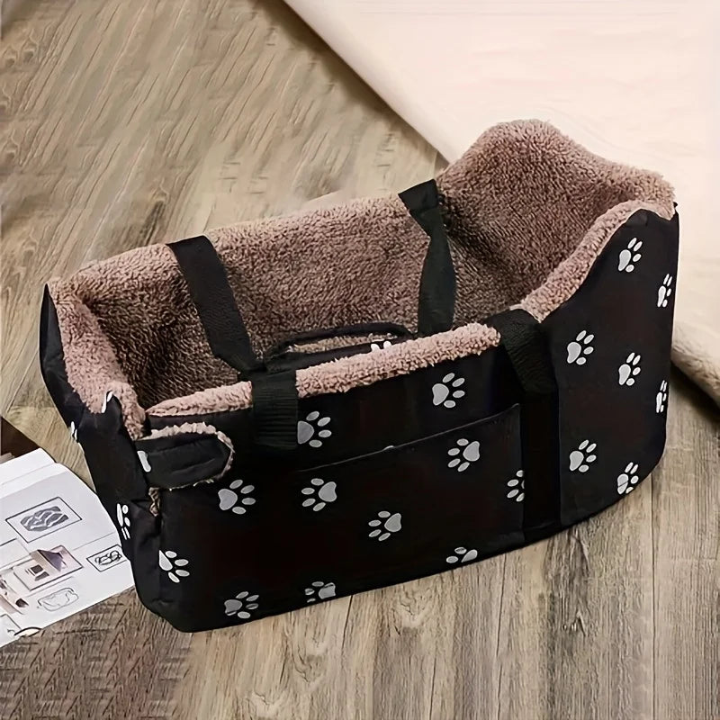 Fabric Dog Car Seat With Paw Print And Headrest