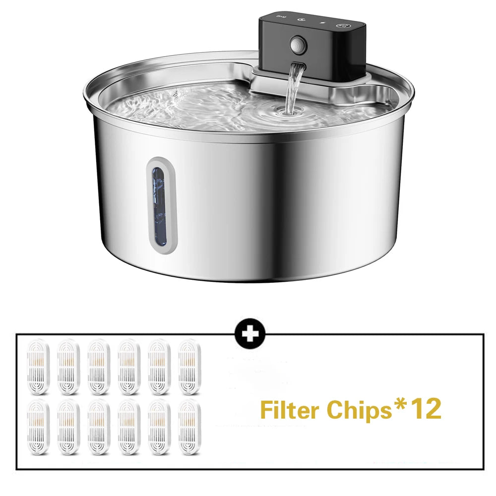 Stainless Steel Pet Water Fountain 3.2L Motion Sensor