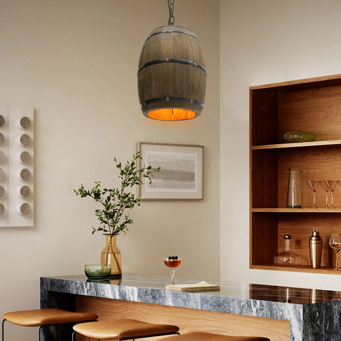 Antique Wood Wine Barrel Pendant Lamp Rustic Ceiling Light