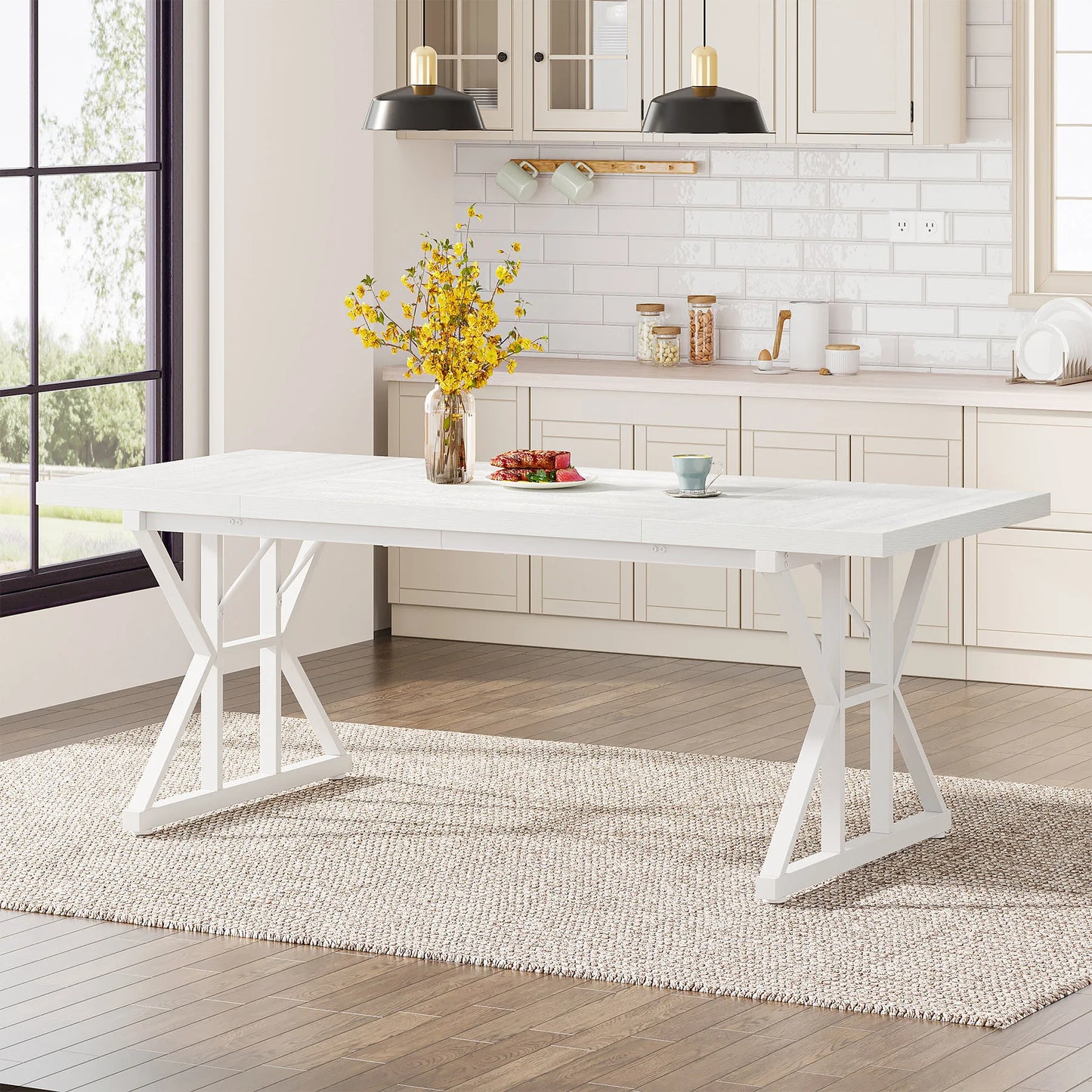 Tribesigns 6 People Dining Table With Rustic Wood Top