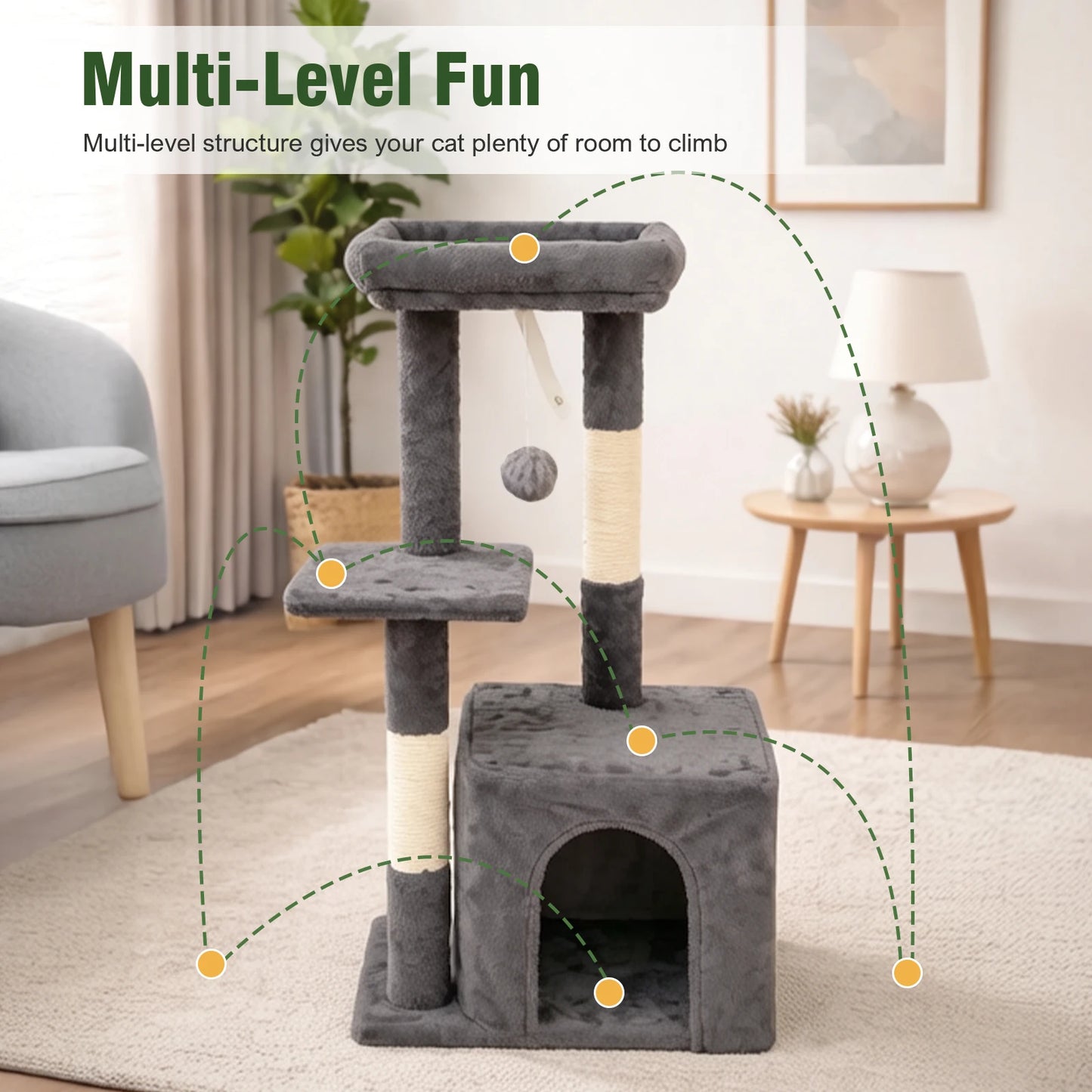 Indoor Cat Tree Tower With Scratching Posts And Condo