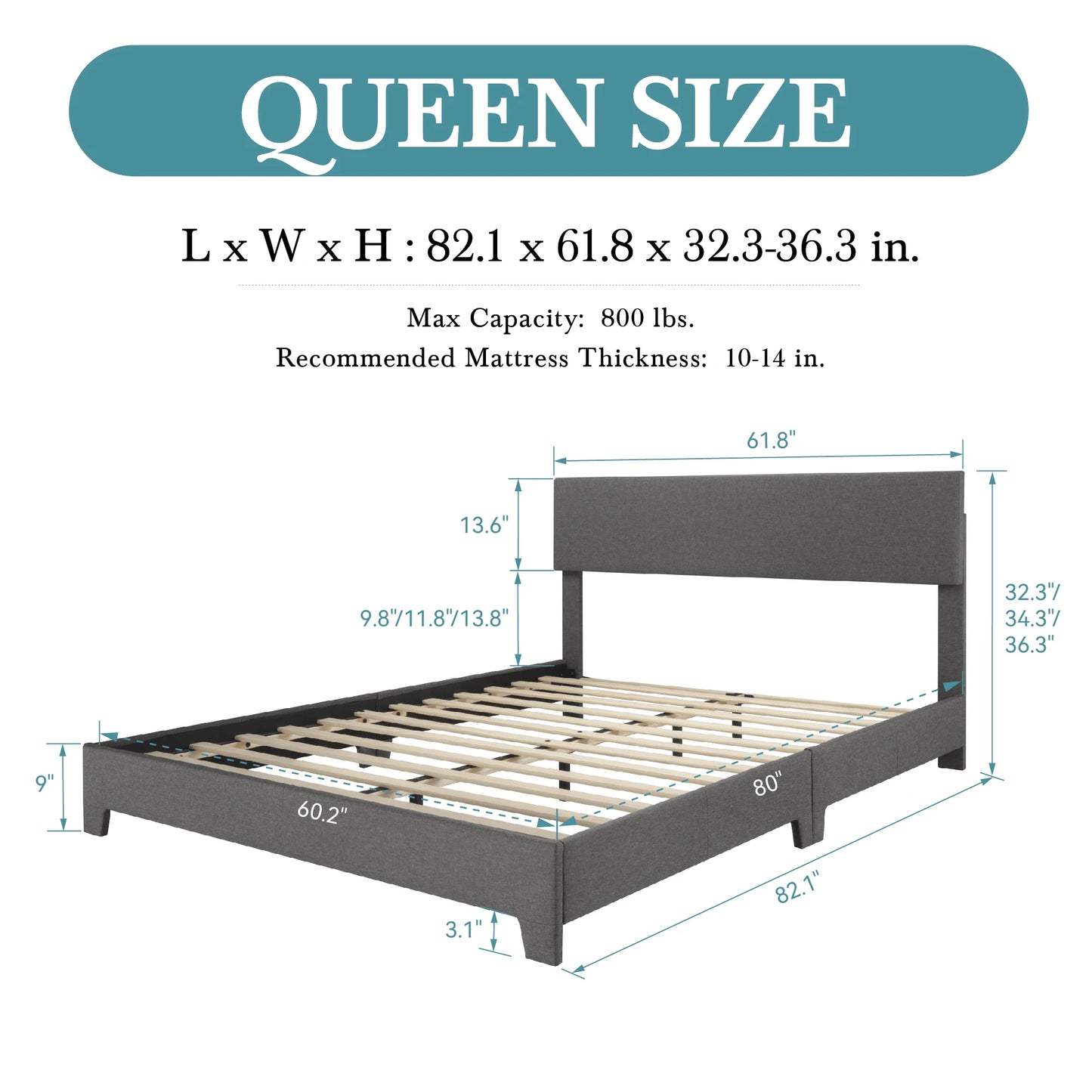 HOOMIC Upholstered Bed Frame With Linen Headboard And Slats