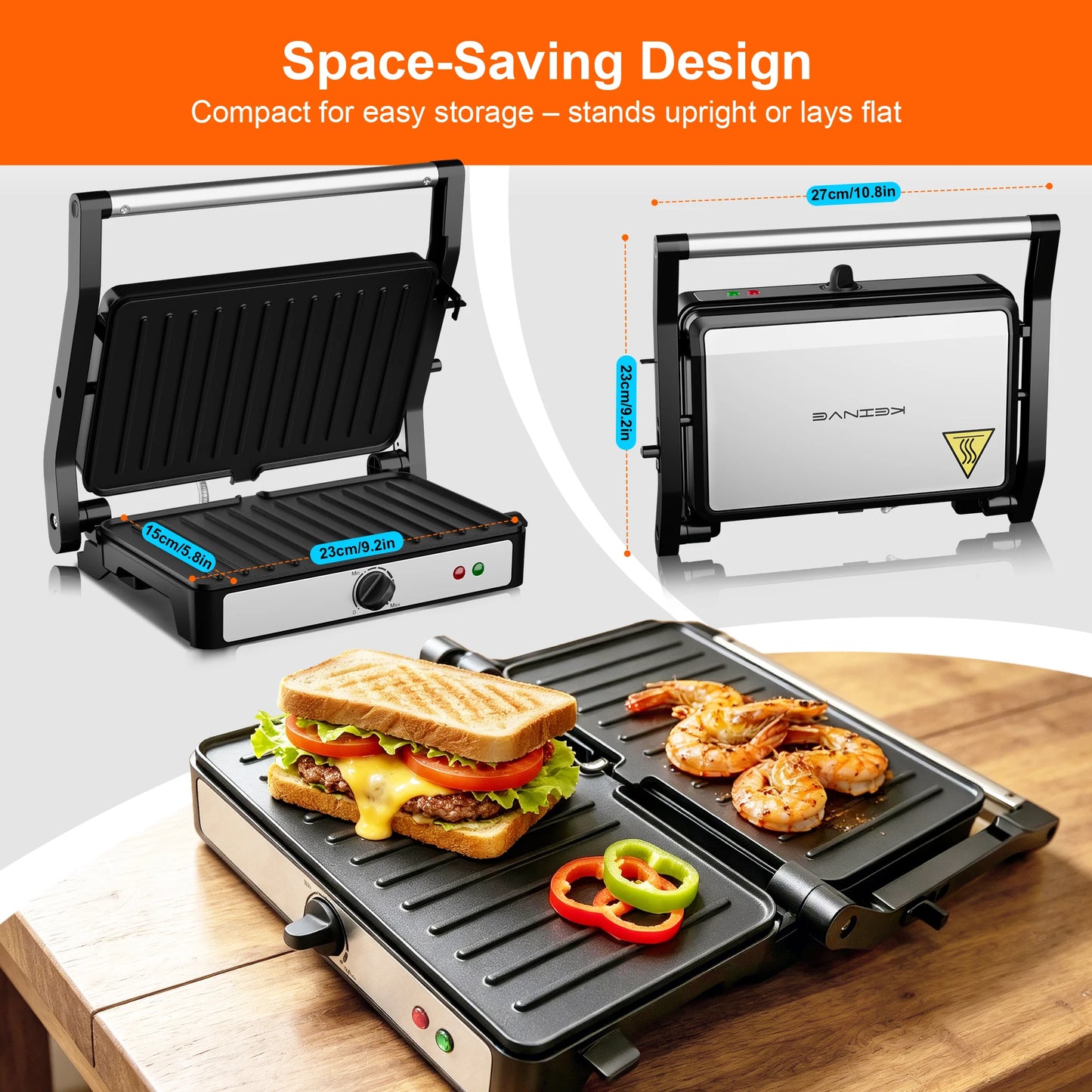 CACHOO 900W Sandwich Maker Indoor Grill Panini Press