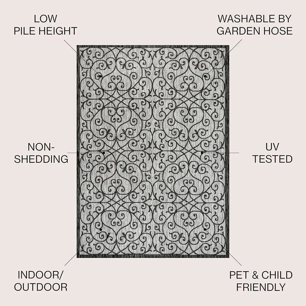DIXSG Madrid Vintage Filigree Textured Indoor Outdoor Rug