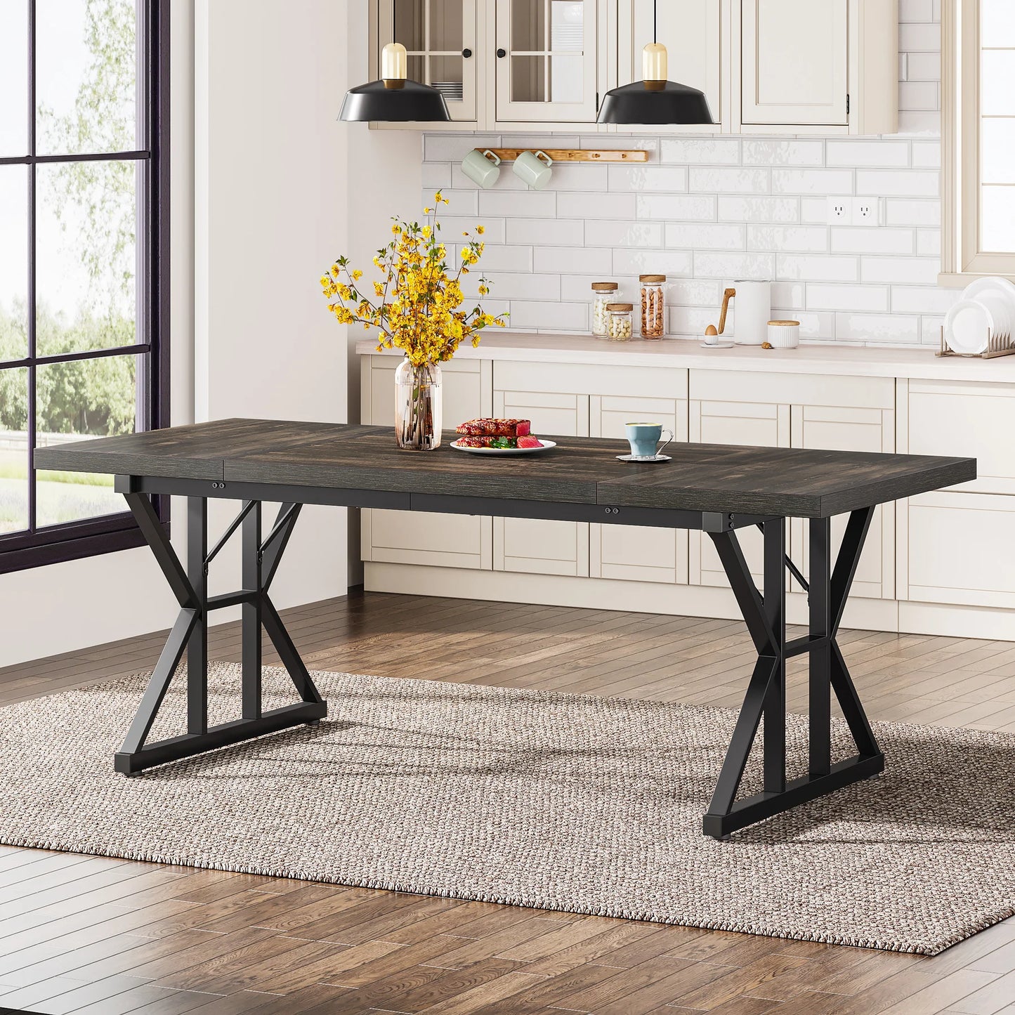 Tribesigns 6 People Dining Table With Rustic Wood Top