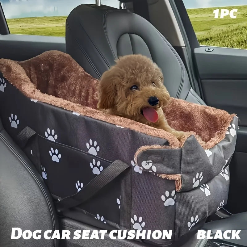 Fabric Dog Car Seat With Paw Print And Headrest