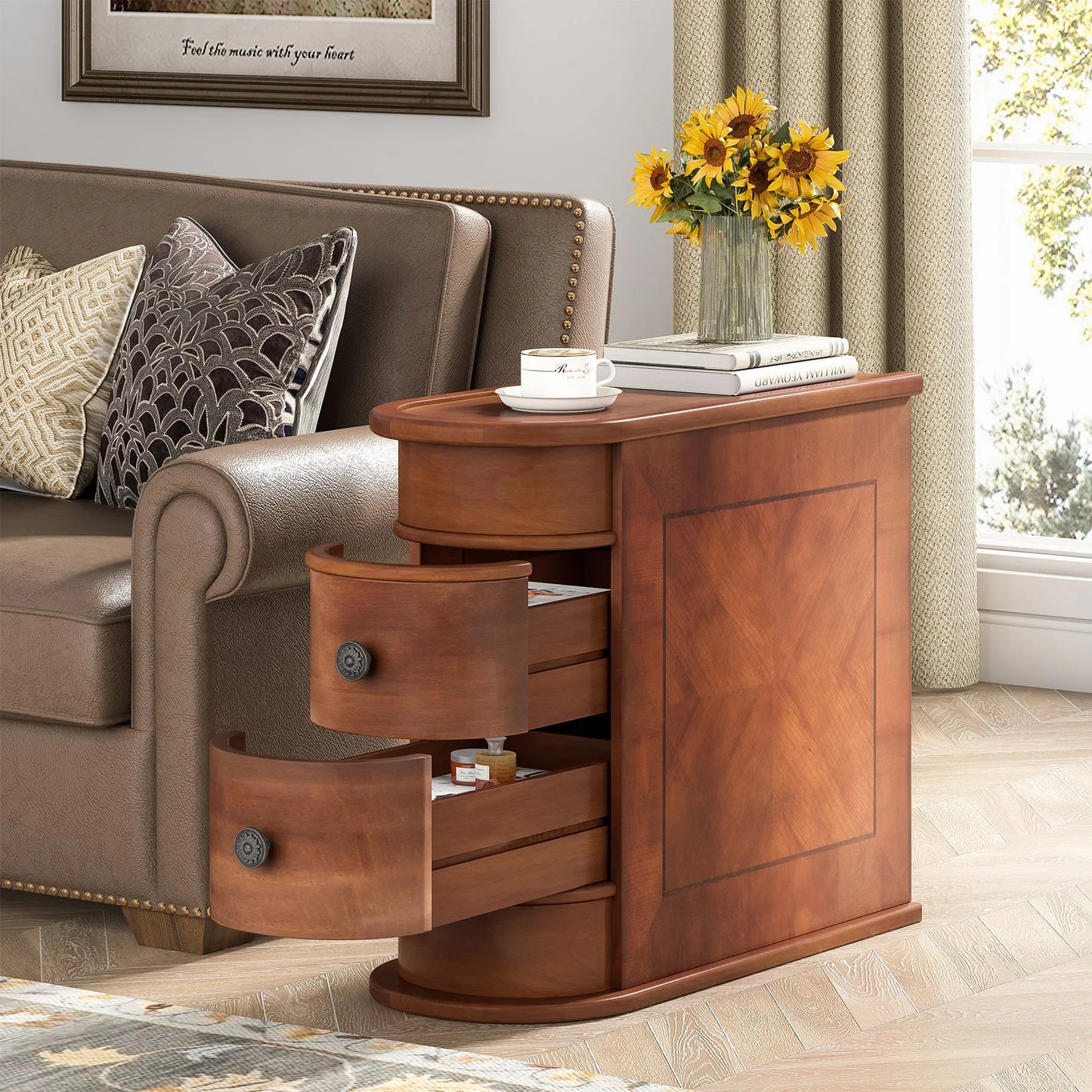 Tribesigns Solid Wood End Table With Drawer Nightstand