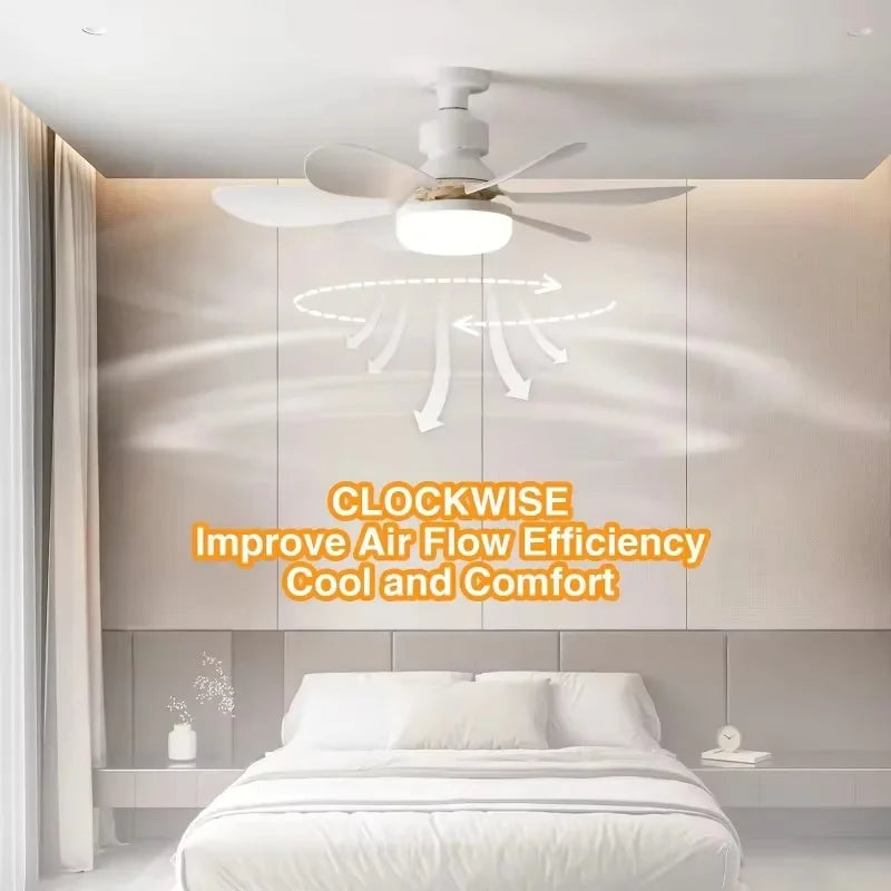 Quiet Ceiling Fan With Remote LED Light E27 Base
