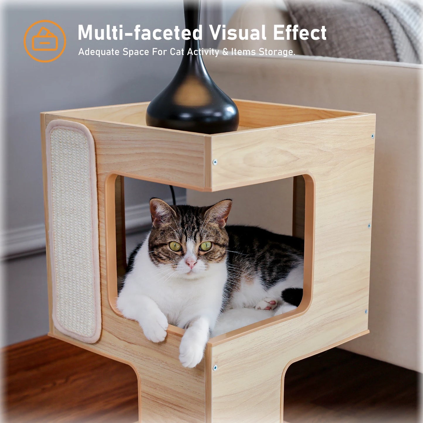 PAWZ Road Wood Cat Condo Bed With Removable Mats