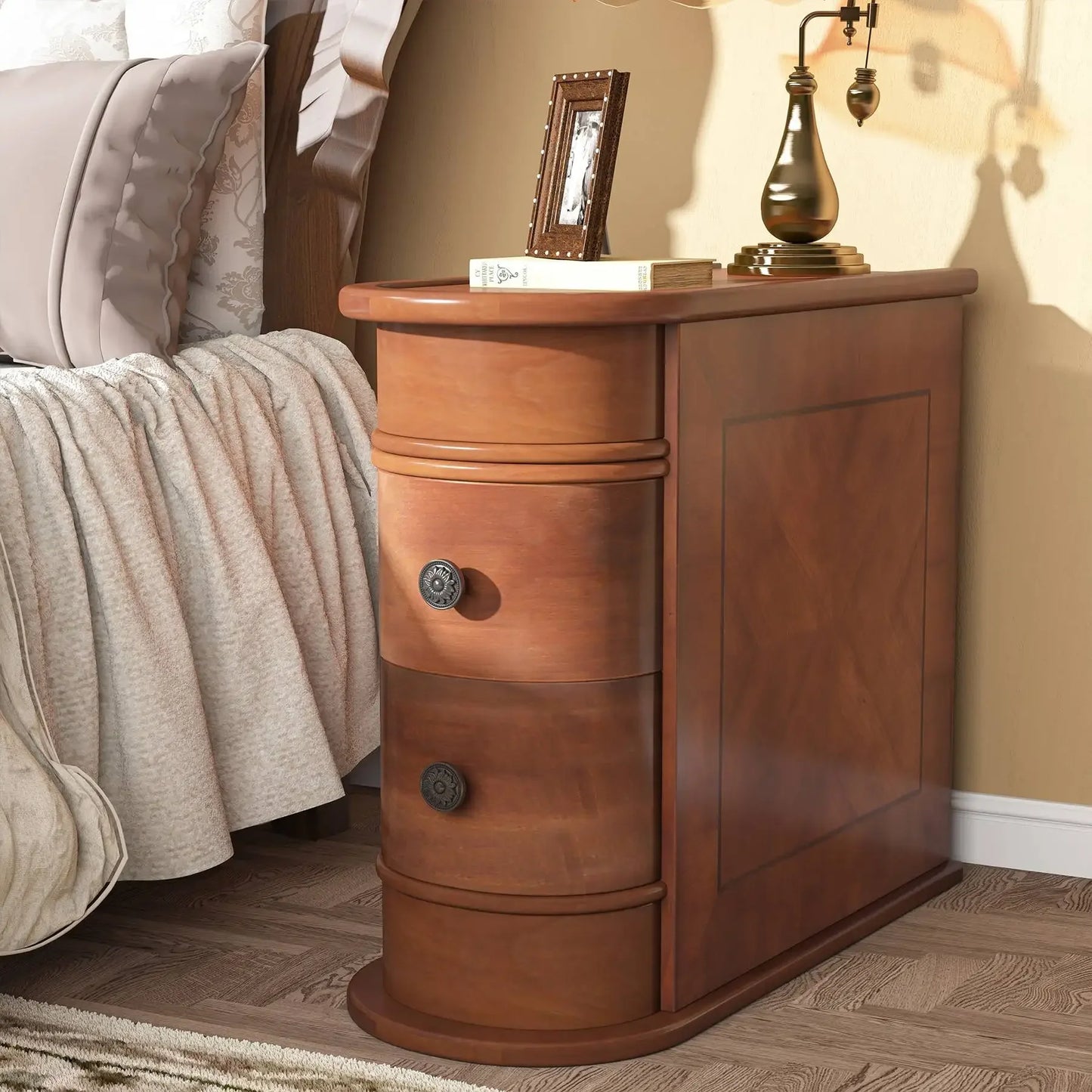 Tribesigns Solid Wood End Table With Drawer Nightstand