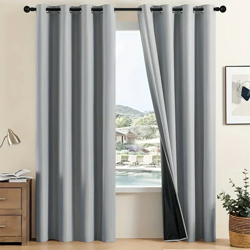 2 Piece Modern Blackout Curtain With Coated Lining
