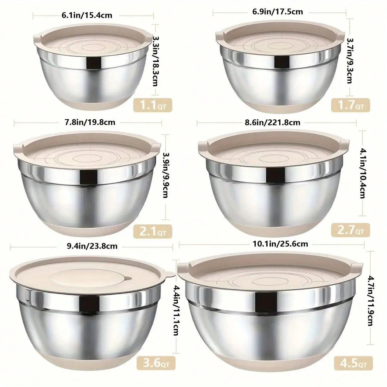 Stainless Steel Mixing Bowls Set With Lids Nesting