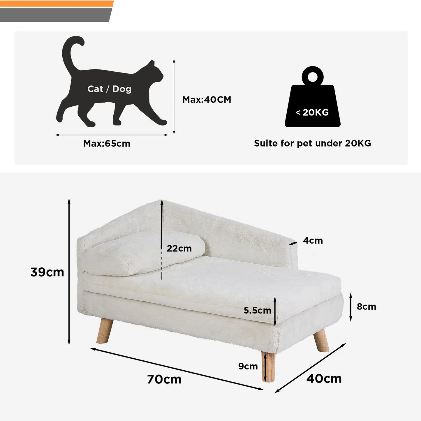 Solid Wood Elevated Pet Sofa Bed For Cats And Dogs