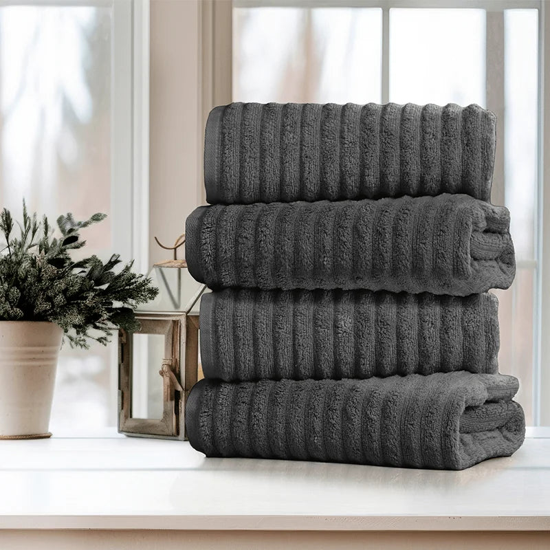 Egyptian Cotton Bath Towel Set Four Pack Ribbed Ultra Soft