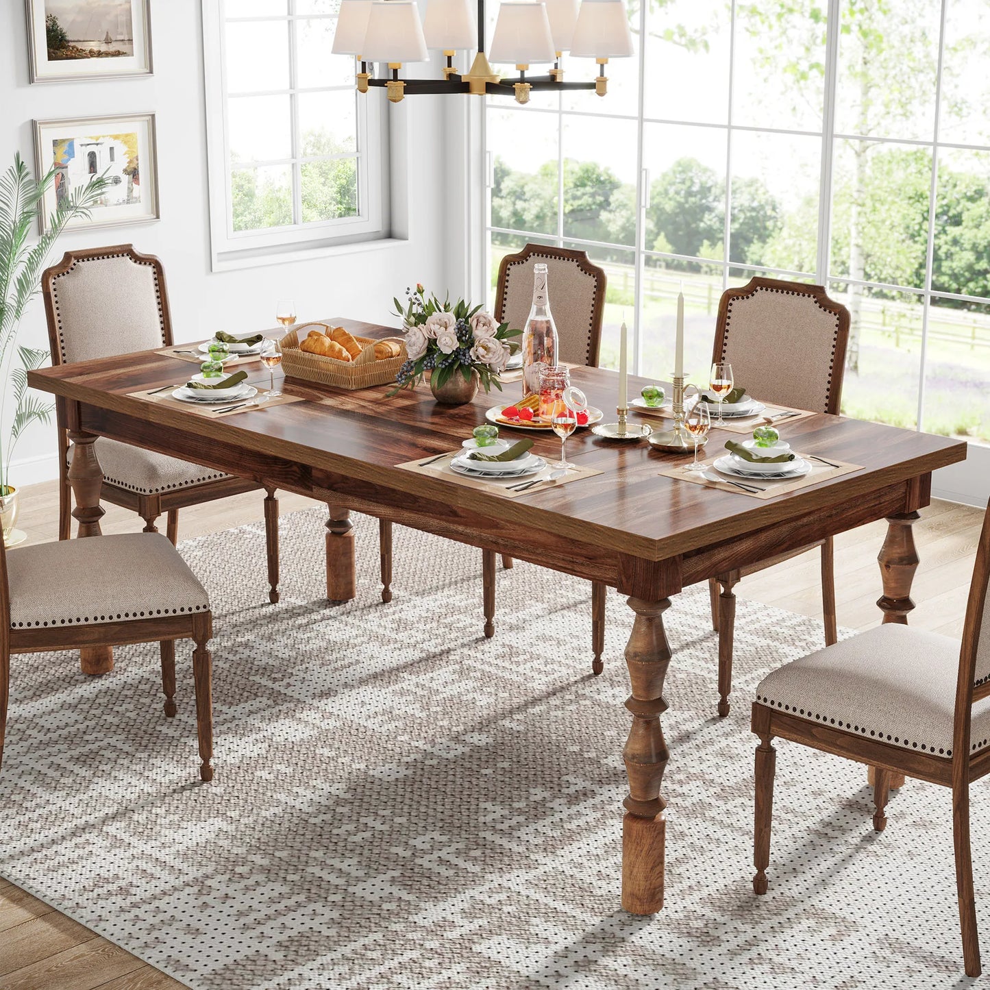 Tribesigns Farmhouse Wood Patio Table For Indoor Outdoor