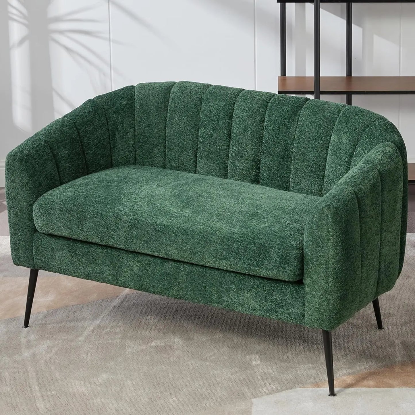 Chenille Loveseat With Metal Legs Modern Glam