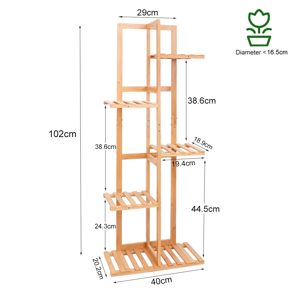 Bamboo 6 To 7 Pot Vertical Plant Stand Shelf Rack